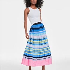 NWT On 34th striped tiered maxi colorful skirt size 2,‎ 100% cotton